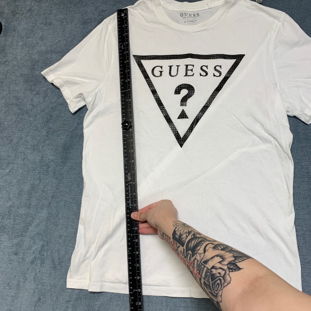 Guess T Shirt Mens Large White Graphic Spell Out Logo Crew Neck Short Sleeve - Picture 12 of 16